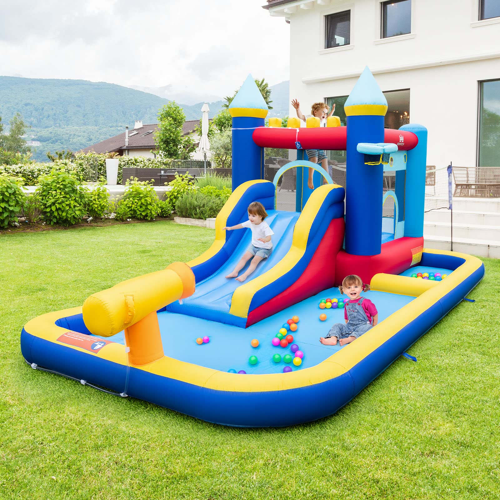 **HONEY JOY Inflatable Water Slide for Kids - Giant Bounce House, Water Park, Ball Pit & Splash Pool - Outdoor Blow Up Castle for Boys & Girls (Includes 735W Blower) - Perfect for Backyard Parties, Summer Fun & Outdoor Play**