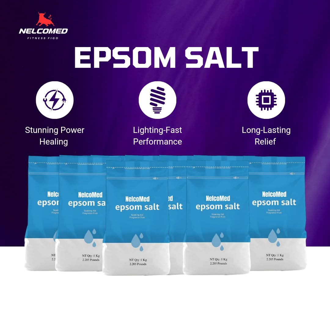 **NelcoMed® Epsom Salt Magnesium Sulfate Crystals - 1kg for Muscle Pain Relief, Detox & Relaxation | Natural Therapy for Sore Muscles, Aches & Stress | Perfect for Bath Soaks, Foot Soaks & Plant Care | Includes FREE Hot & Cold Gel Pack**    *(Use Cases: Ideal for post-workout recovery, stress relief, spa-like baths, foot soaks, and nourishing plants.)*