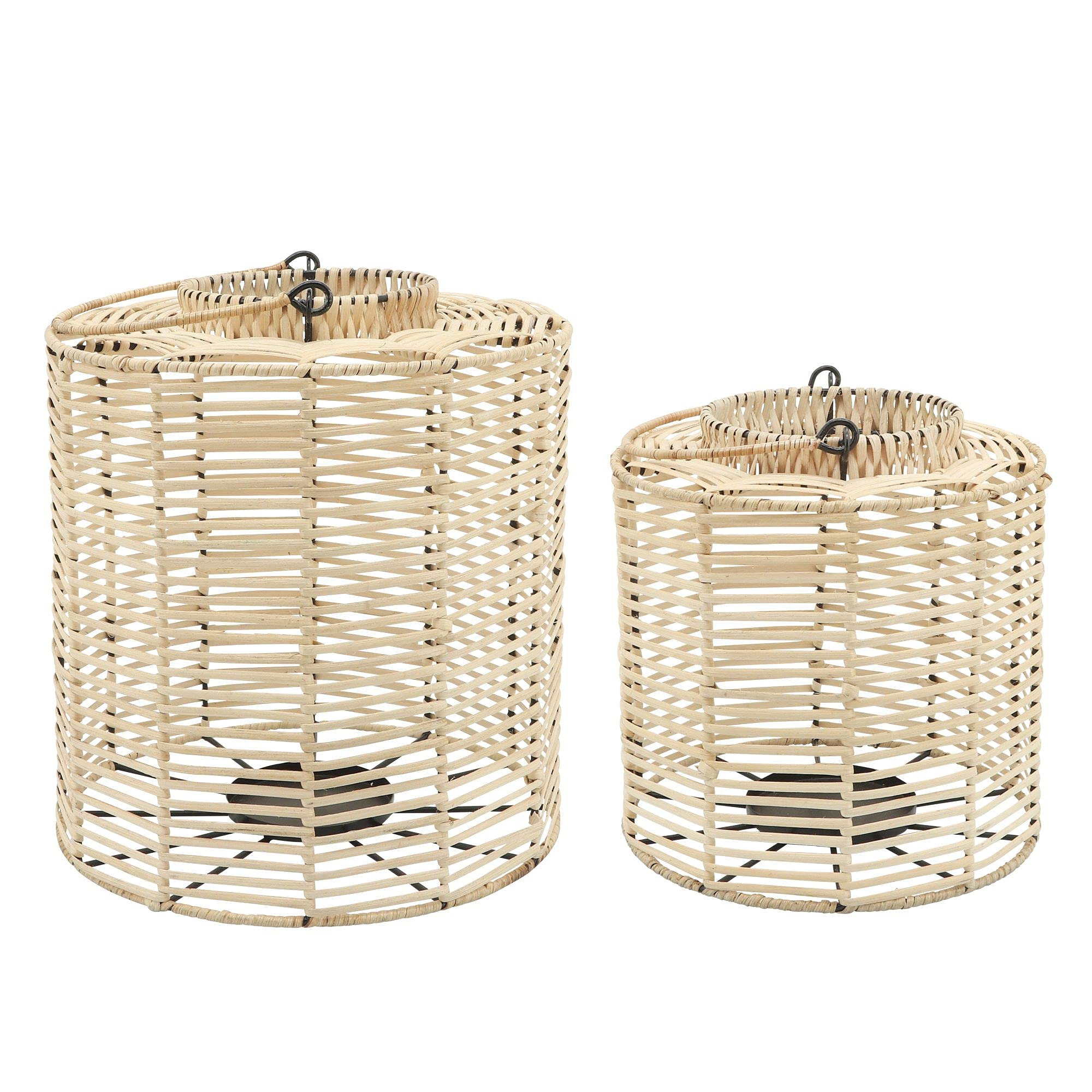 Kingston Living Set of 2 Brown and Black Rattan Hurricane Candle Holders 18