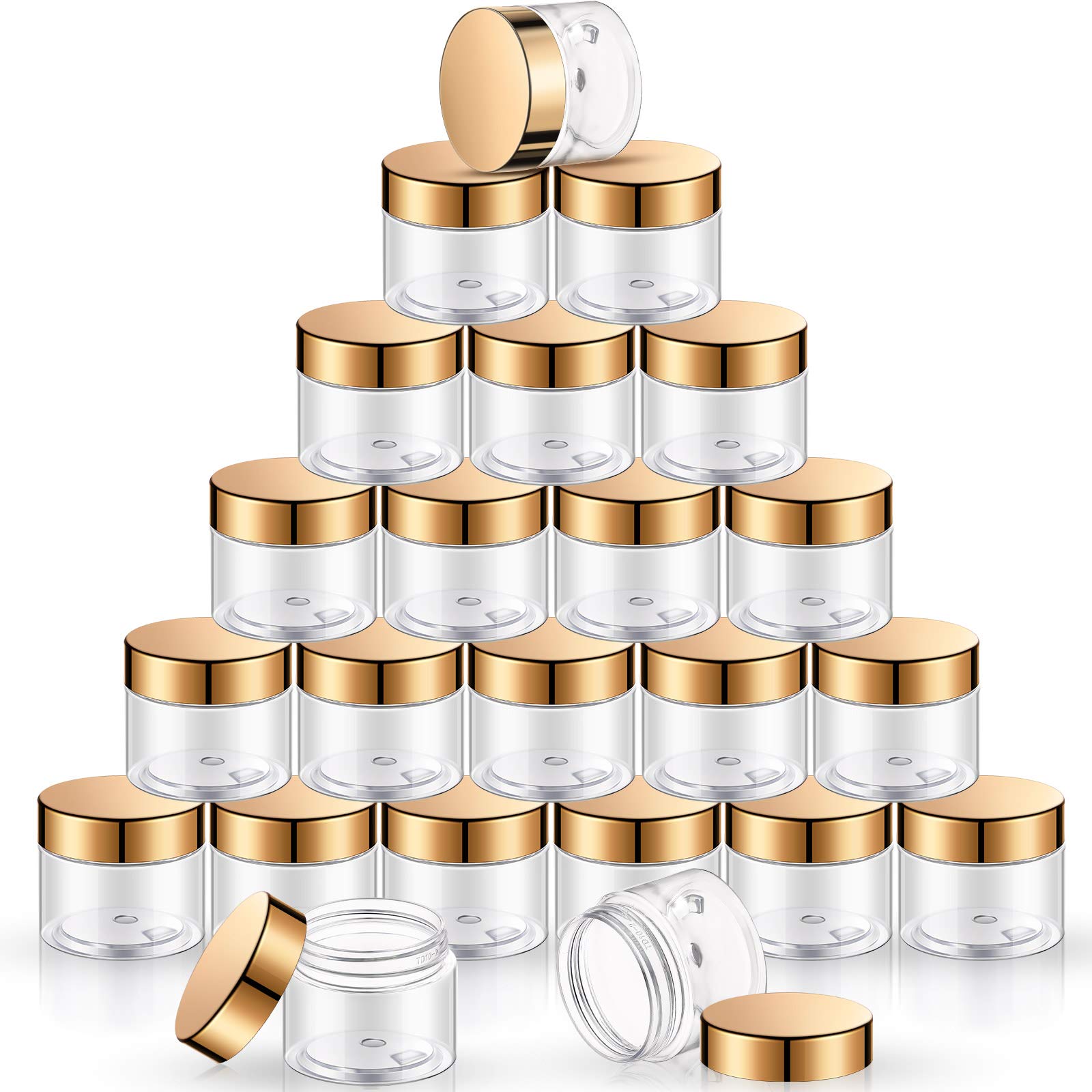 SATINIOR 24-Piece Clear Plastic Jars with Lids - 2 oz Round Cosmetic Containers with Gold Lids for Creams, Lotions, DIY Beauty Products & Food Storage - Perfect for Salons, Home Organizers & Crafters