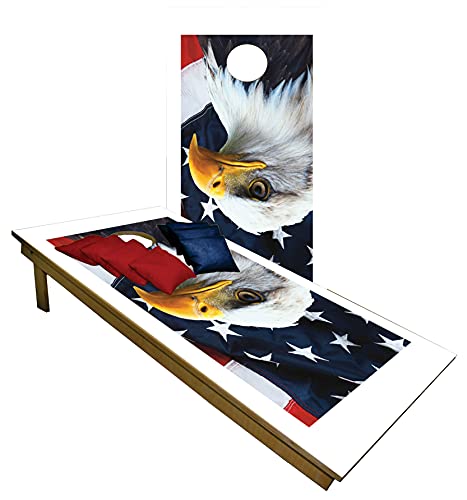 Premium Cornhole Set with American Flag & Bald Eagle Design - Regulation Cornhole Boards & 8 Bags for Indoor/Outdoor Toss Games, Tailgating, Backyard Parties, and Tournaments - Perfect for BBQ, Picnics, and Family Fun