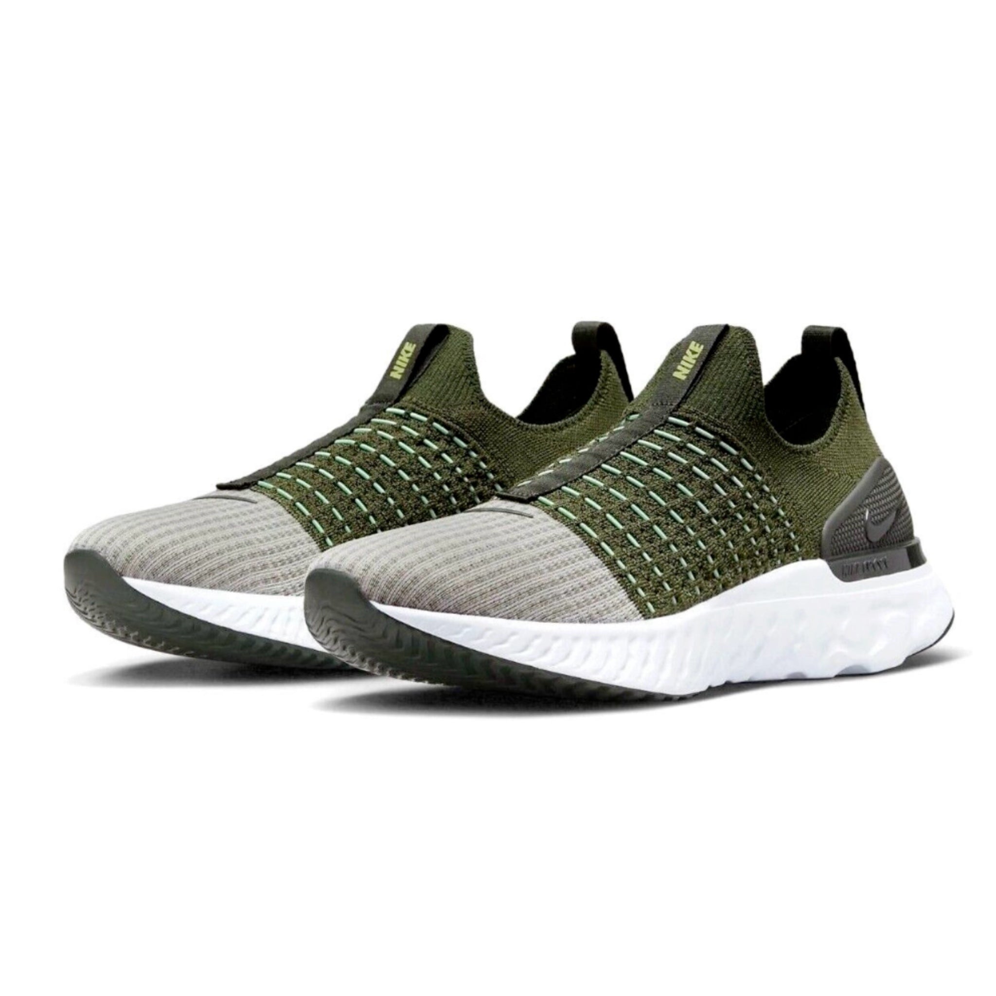 Nike React Phantom Run Flyknit 2 Running Shoes for Men - Rough Green/Sequoia/Enamel Green/Yellow Strike - Lightweight Cushioned Sneakers for Jogging, Training & Gym Workouts