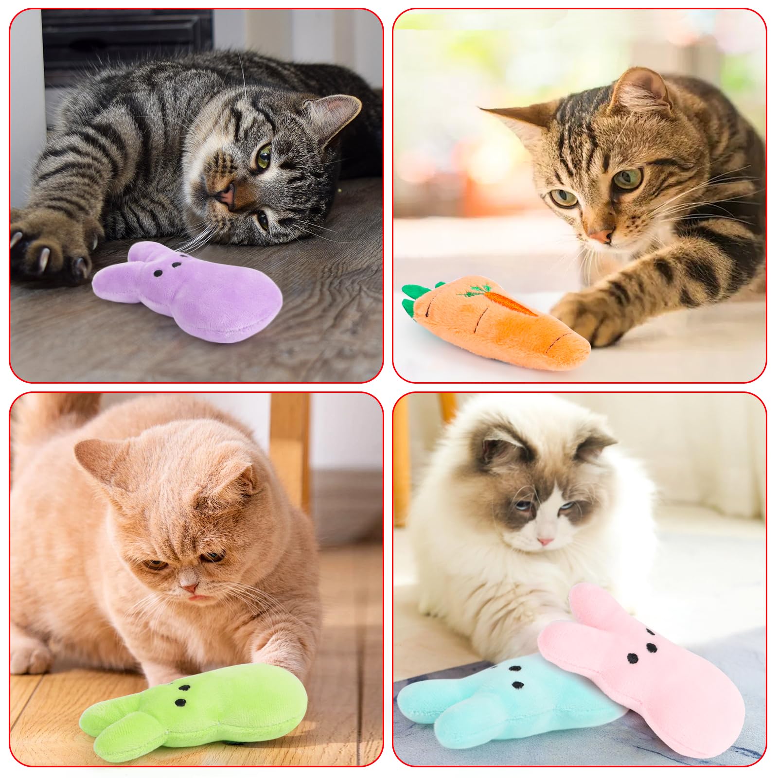 FOIMAS 6pcs Bunny Carrot Catnip Toys - Plush Chew Toys for Kittens, Easter Cat Gifts, Stress Relief for Cats - Perfect for Playtime, Teething & Holiday Presents