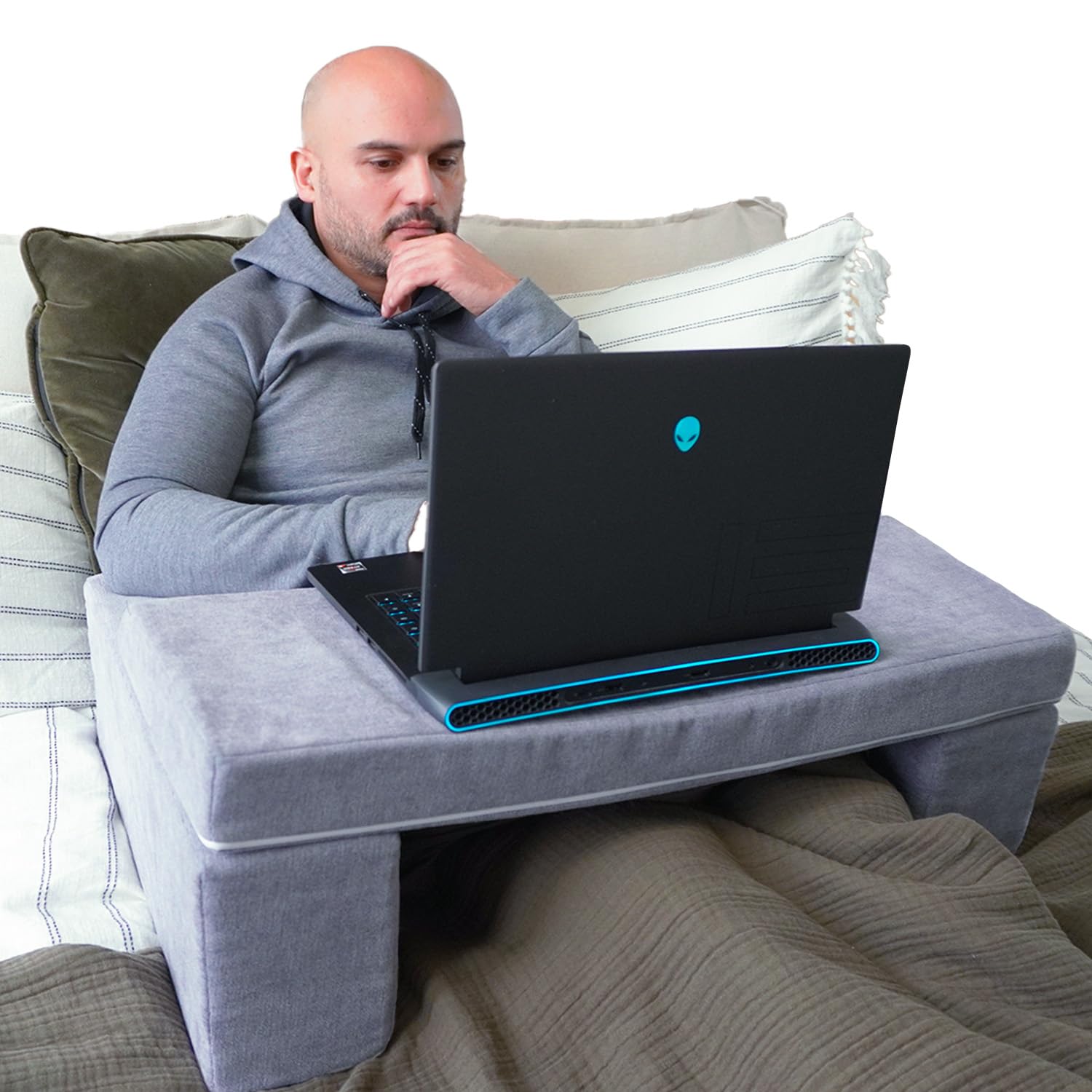 Ergonomic Lap Desk Pillow with Armrests - Modular Laptop Tray for Bed, Couch & Floor - Washable Reading Pillow for Work, Gaming & Crocheting - Includes Travel Bag - Perfect for Home Office, Dorm Room & Travel Use