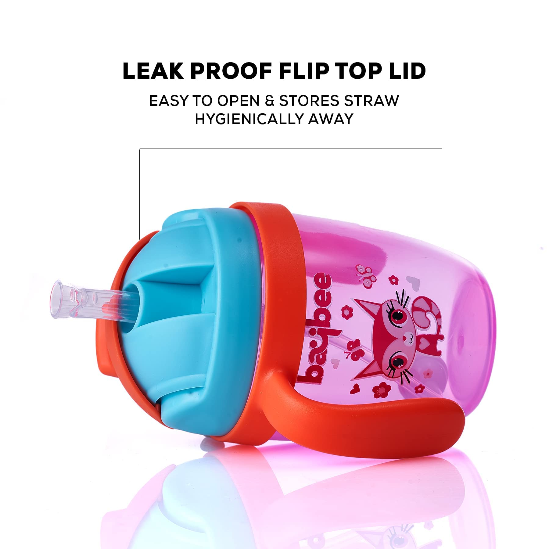 Baybee Flippo 240ML Anti-Spill Sippy Cup for Babies & Toddlers 6-36 Months - BPA Free Baby Bottle with Soft Silicone Straw - Leak Proof Training Cup for Travel, Daycare & Home Use (Pink)
