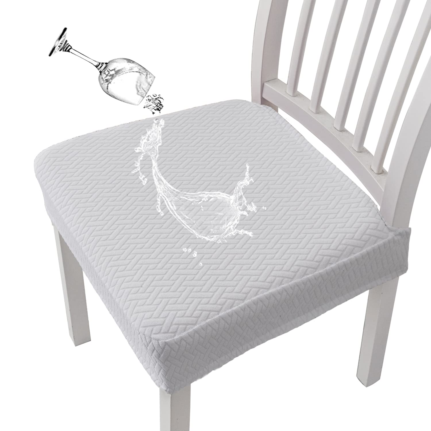 Stretch Dining Chair Covers - Washable Jacquard Slipcovers (6-Pack, White) for Kitchen & Dining Room