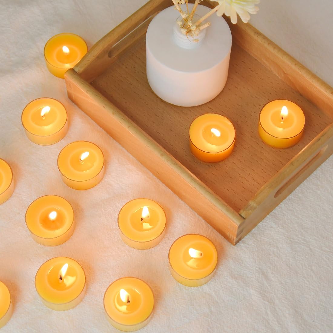 100 Pack Pure Beeswax Tealight Candles - Natural Unscented Small Candles for Home, Wedding, Spa & Relaxation | Clean Burning Yellow Beeswax Candles in Bulk for Aromatherapy, Meditation & Decor