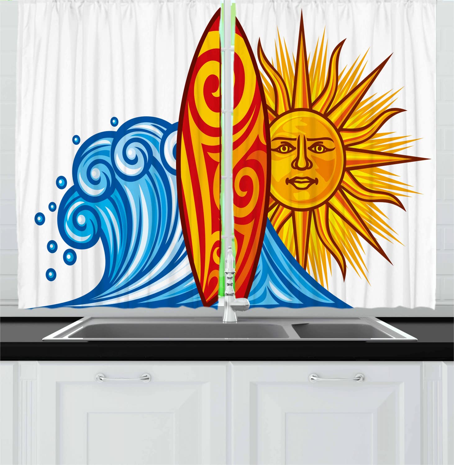 Ambesonne Ocean Wave Kitchen Curtains - 55
