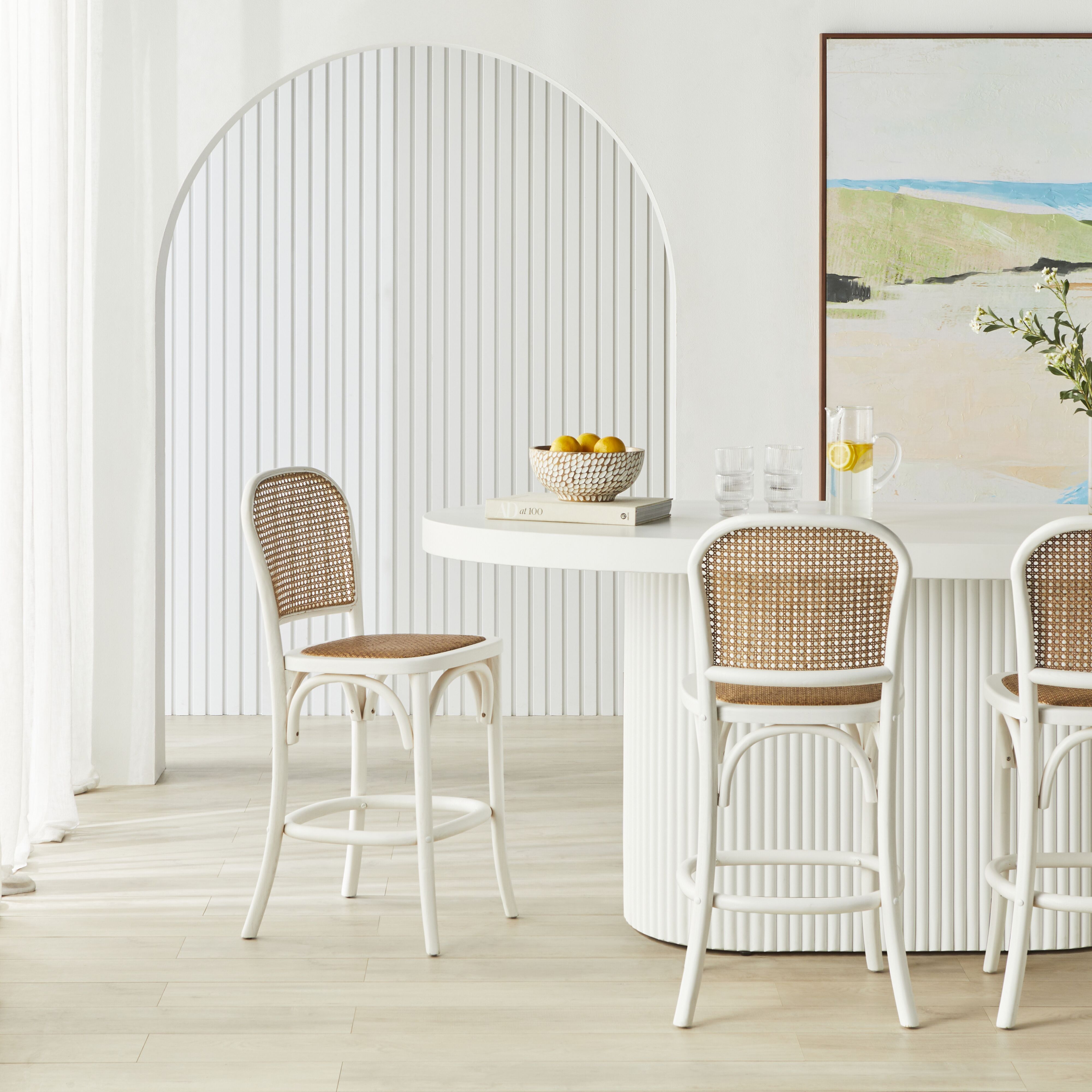 Premium White Bastion Bar Stool - Modern Kitchen Island & Counter Height Stool with Back Support - Perfect for Home Bars, Breakfast Nooks & Dining Areas