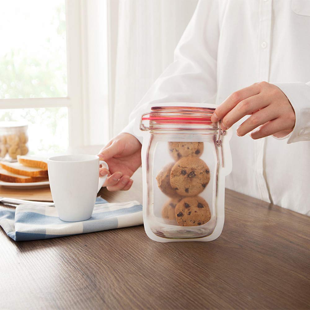 Reusable Mason Jar Food Storage Bags - 20 Pack Airtight Zipper Sealed Bags for Snacks, Fresh Produce & Meal Prep | Eco-Friendly Kitchen Organization & On-the-Go Snack Containers