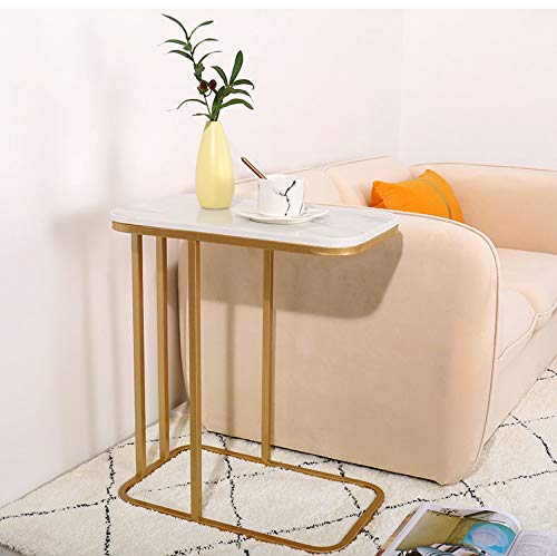 **Marble C-Shaped Coffee Table - Portable Side End Table with Laptop Holder, 20x12x23 Inches - Perfect for Sofa, Bedside, or Office Workstation**