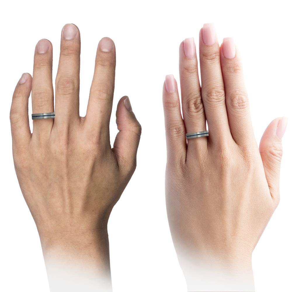 Tungsten Carbide Wedding Band Ring 6mm for Men & Women - Blue Black Center Line, Flat Cut, Brushed & Polished Finish - Personalized Custom Engraving for Anniversary & Engagement - Perfect for Everyday Wear, Gift Giving & Special Occasions