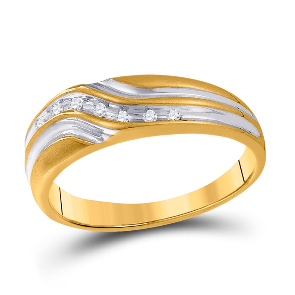 10Kt Yellow Gold Men's Round Diamond Single Row Two-Tone Wedding Band Ring 1/20 CTTW – Perfect for Engagement, Anniversary & Special Occasion Gifts