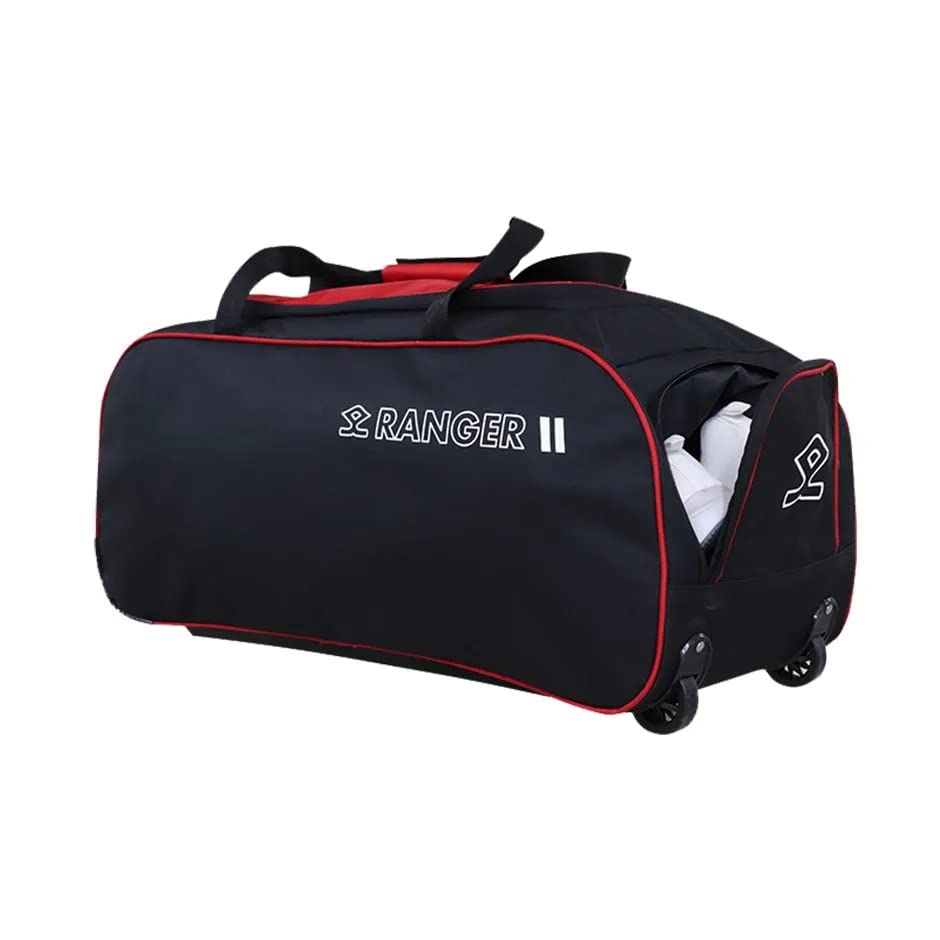 Ranger Wheelie Bag - Durable Rolling Duffel with Wheels for Travel, Gym & Sports (Black & Red) - Perfect for Airports, Camping & Outdoor Adventures