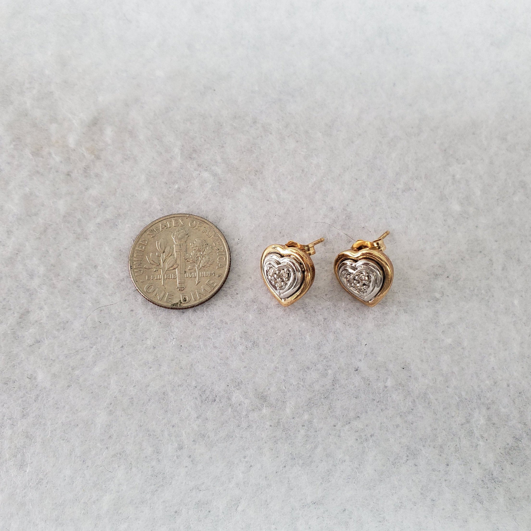 14K Yellow Gold Heart Shaped Diamond Pave Stud Earrings .11cttw - Perfect for Valentine's Day Gifts, Anniversary Presents & Romantic Occasions