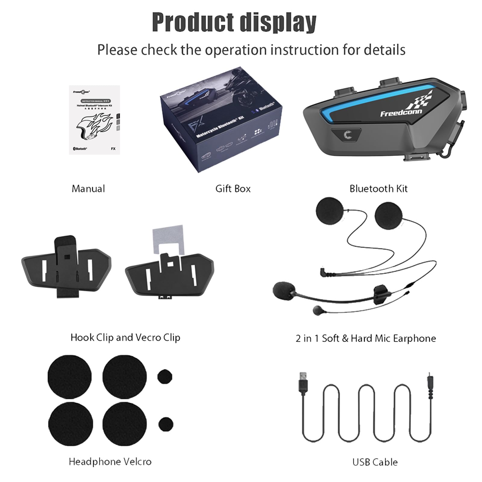 FreedConn Motorcycle Bluetooth Helmet Headset Intercom - Full Duplex Wireless Communication for 6-10 Riders, 1500m Range, FM Radio & Music Sharing - Compatible with Any Bluetooth Headset - Perfect for Group Rides, Touring & Adventure Motorcycling