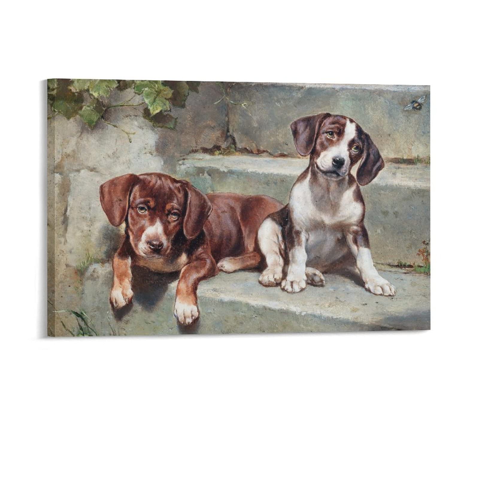 Vintage Dog Puppy Retro Art Canvas Poster - 24x36 Inch (60x90cm) Wall Decor for Living Room, Bedroom & Office - Perfect Gift for Pet Lovers & Home Decoration - Sports Landscape Painting for Modern Interior Design