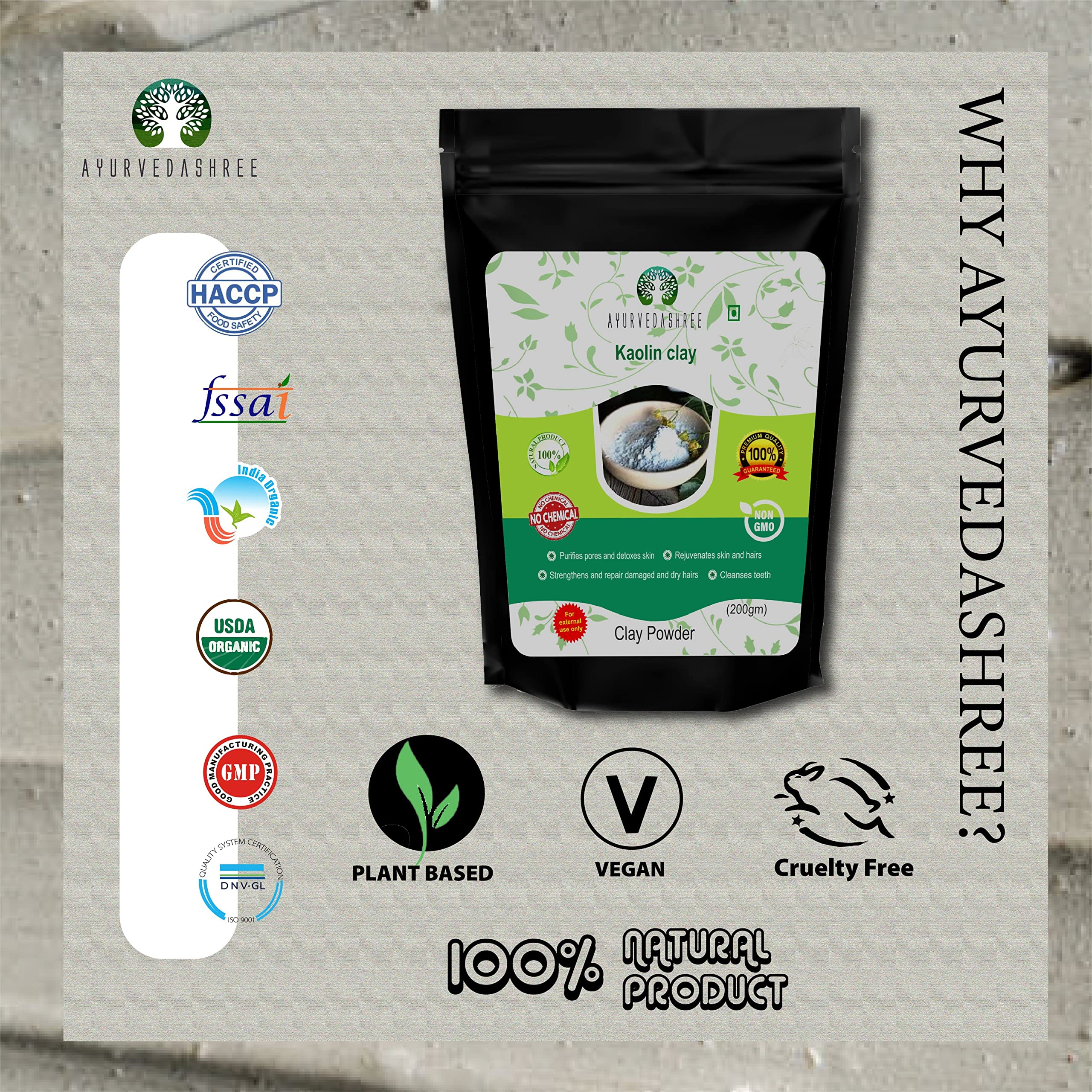 AYURVEDASHREE 100% Pure Lemon Peel Powder 200g | Natural Kaolin Clay Face Mask | Sun-Dried Citrus Peel for Skin Brightening & Exfoliation | DIY Beauty Recipes & Ayurvedic Skincare