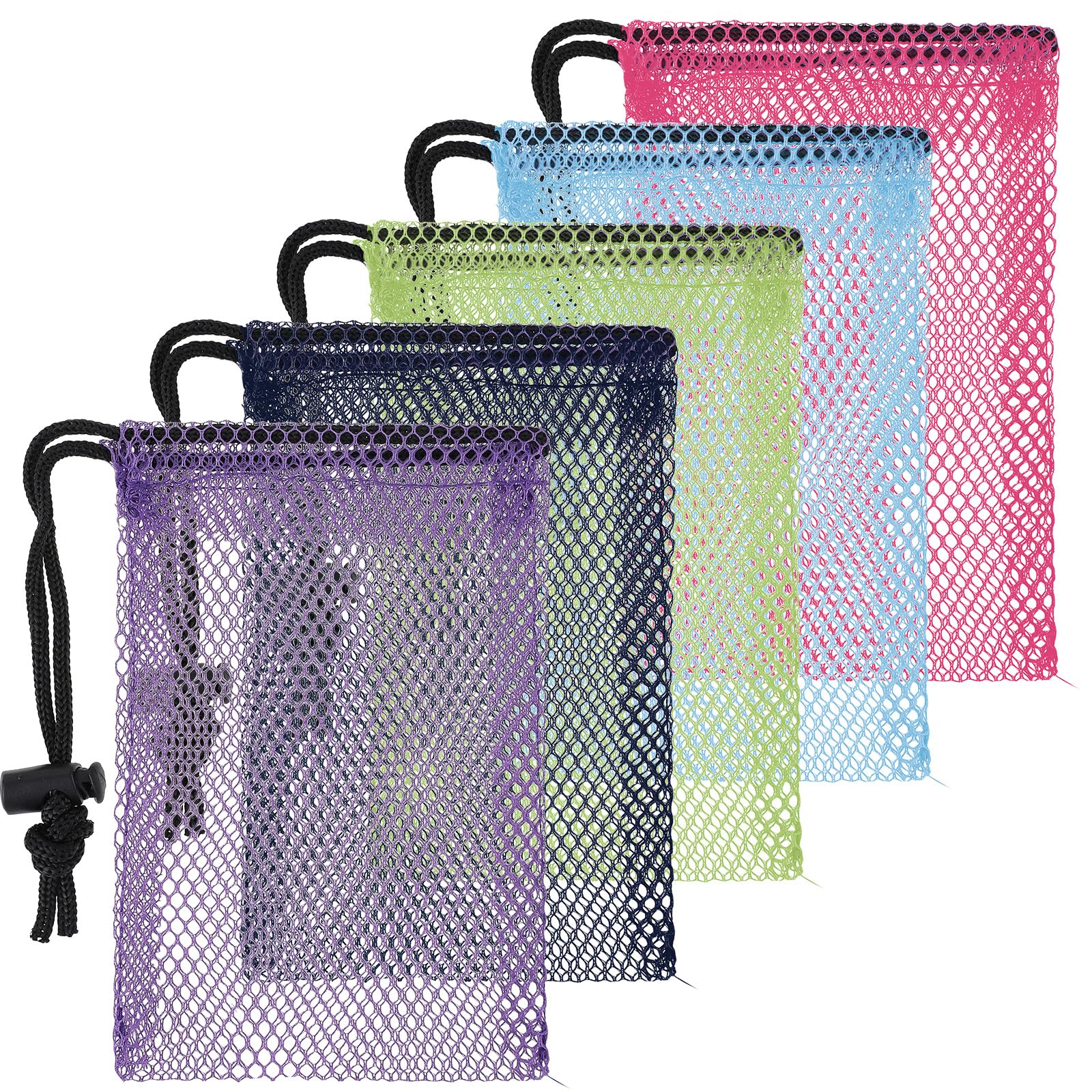 5-Pack Colorful Drawstring Mesh Bags 6x4 Inch - Small Nylon Storage Pouches with Cord Lock for Travel, Jewelry, Cosmetics & Organizing - Reusable Net Bags for Toiletries, Toys & Accessories