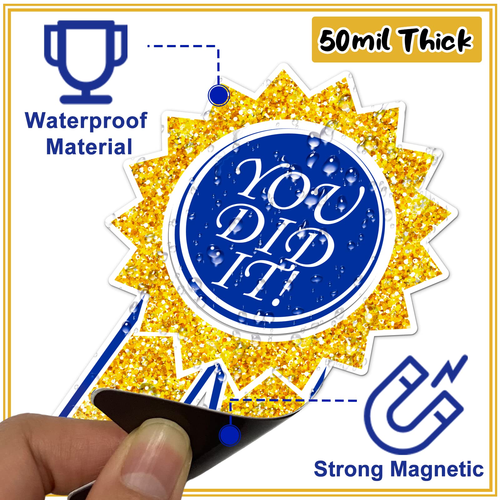 **15 Pcs 2025 Graduation Car Magnets – Waterproof Refrigerator & Metal Decals – Congrats Grad Proud of You – Blue & Gold – Perfect for Car, Garage Door, Office & Party Decorations**