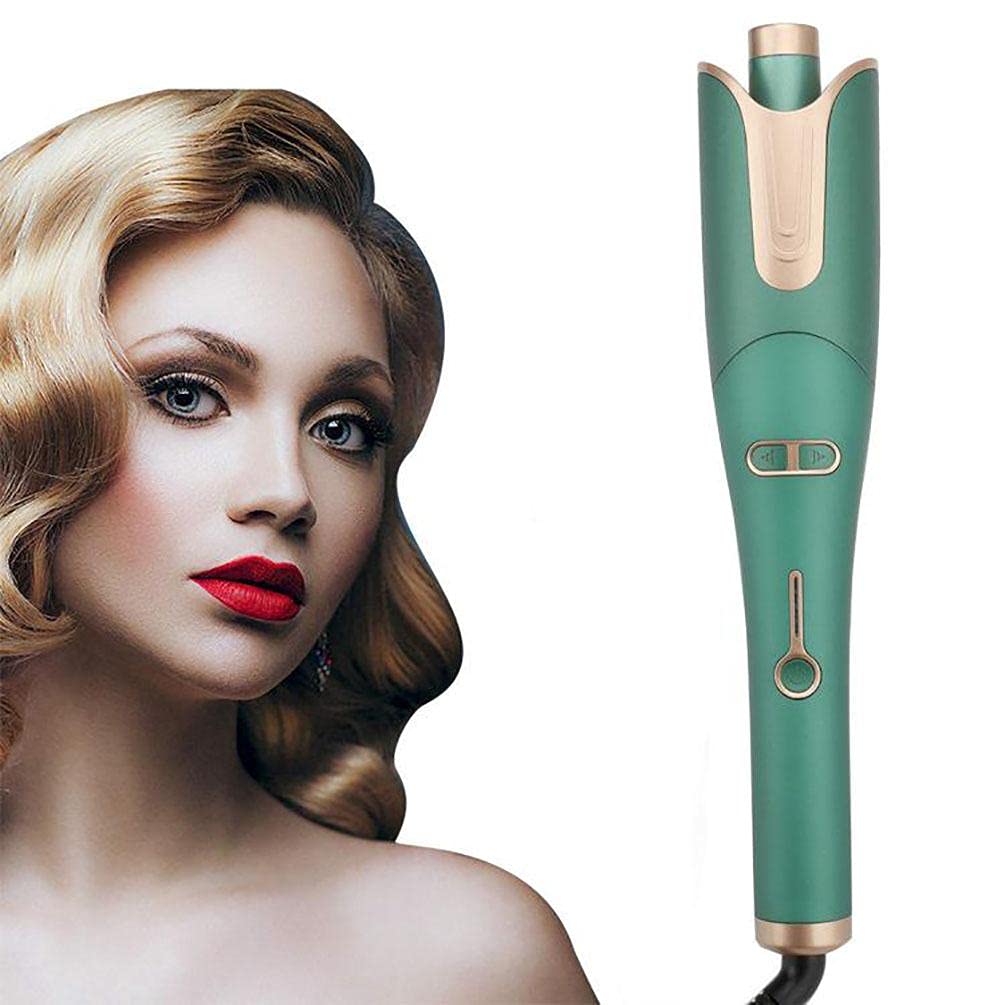 Automatic Hair Curler with LCD Temperature Display - Adjustable Ceramic Rotating Curling Iron for Long & Short Hair - Perfect for Home & Salon Styling (Green)