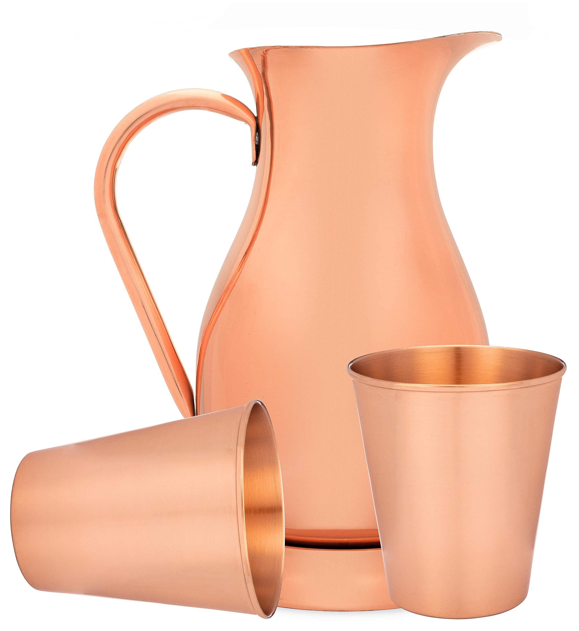 Pure Copper Water Pitcher (70 oz, 2 Liter) with Lid & 2 Drinking Tumblers - Handcrafted Ayurvedic Copperware for Health Benefits | Perfect for Detox Water, Lemon Infusions & Home Wellness Rituals
