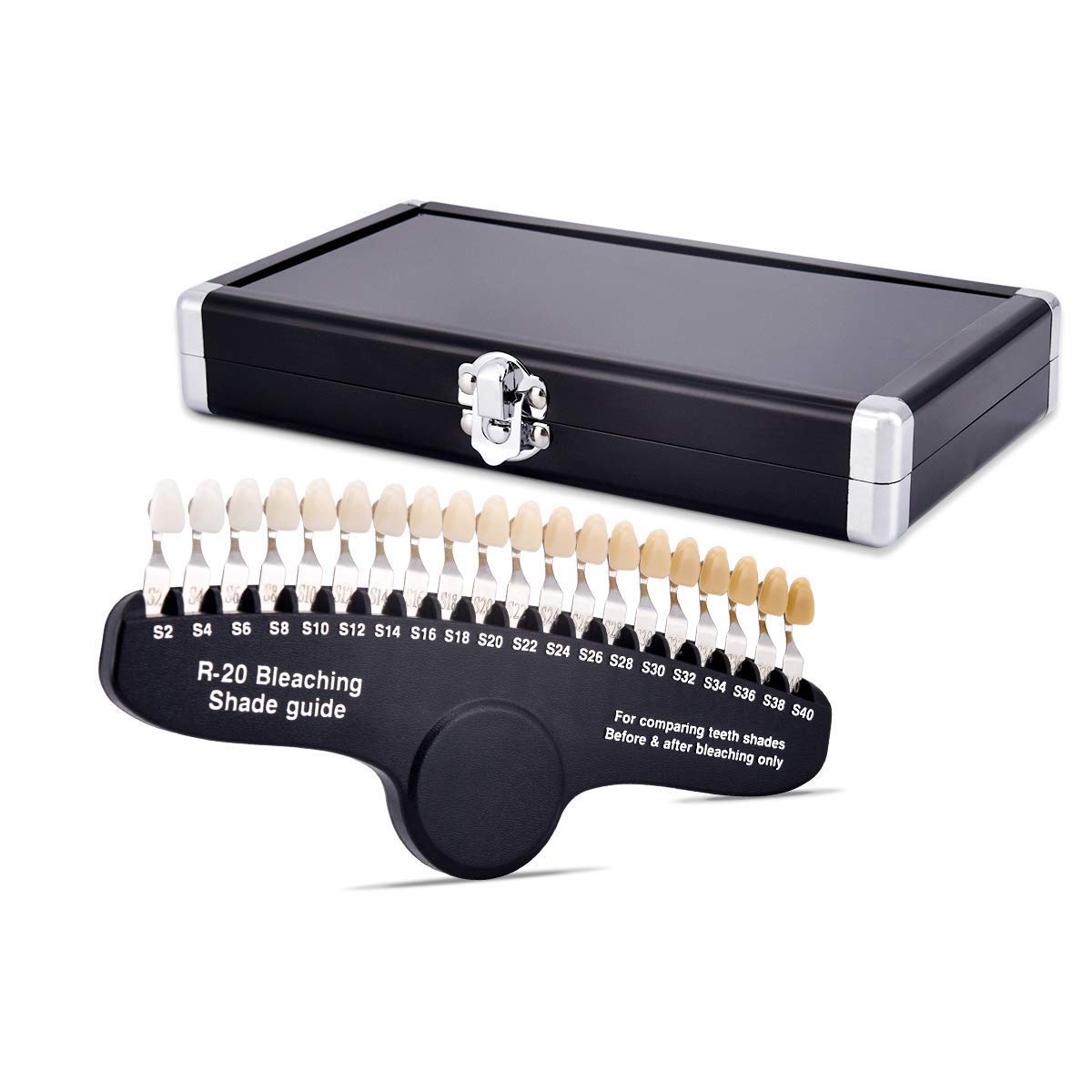 Professional 3D R-20 Teeth Whitening Shade Guide with Mirror - Dental Bleaching Color Chart (20 Shades) for Dentists, Hygienists & At-Home Teeth Whitening Kits