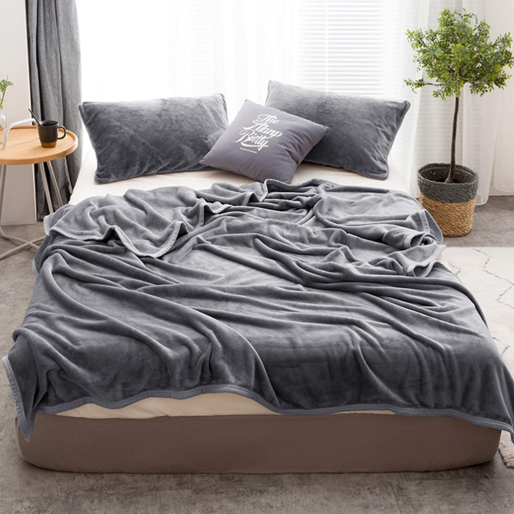 POPETPOP Solid Color Flannel Fleece Blanket - Soft Warm Cozy Bed Blanket for Winter, Home, Office & Travel Use