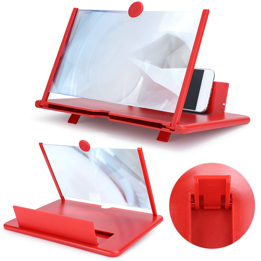 3D 12-Inch Foldable Screen Magnifier for Mobile Phones - HD Movie Video Gaming Amplifier with Stand | Eye Protection & Portable Design | Perfect for Home Entertainment, Travel & Gaming (Red)