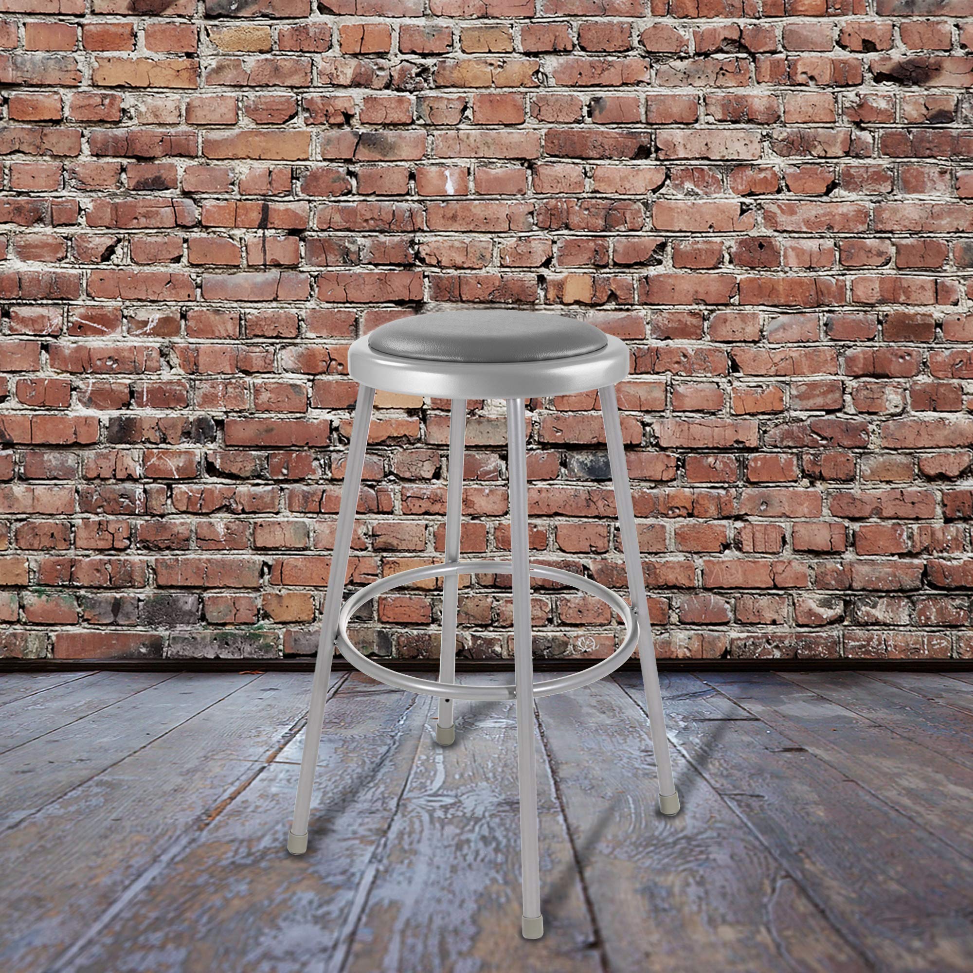 OEF Furnishings (2 Pack) Grey Vinyl Padded Bar Stools 30 Inch Height - No Assembly Required - Perfect for Kitchen Island, Breakfast Nook & Home Bar Seating
