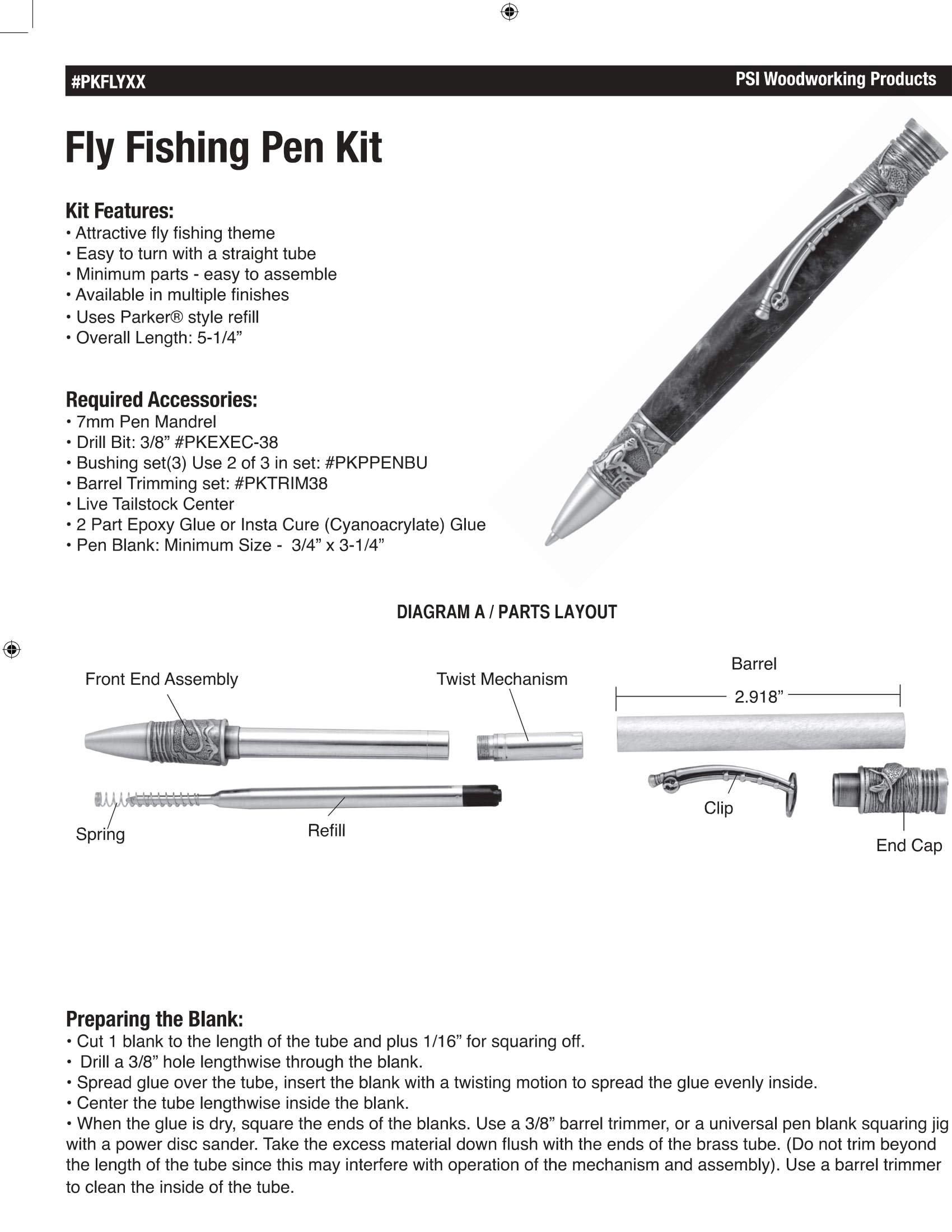 Penn State Industries PKFLYAP Fly Fishing Twist Ballpoint Pen Kit - Woodturning Project (5-Pack, Antique Pewter Finish) - Perfect for Anglers, Woodworkers & DIY Gift Ideas