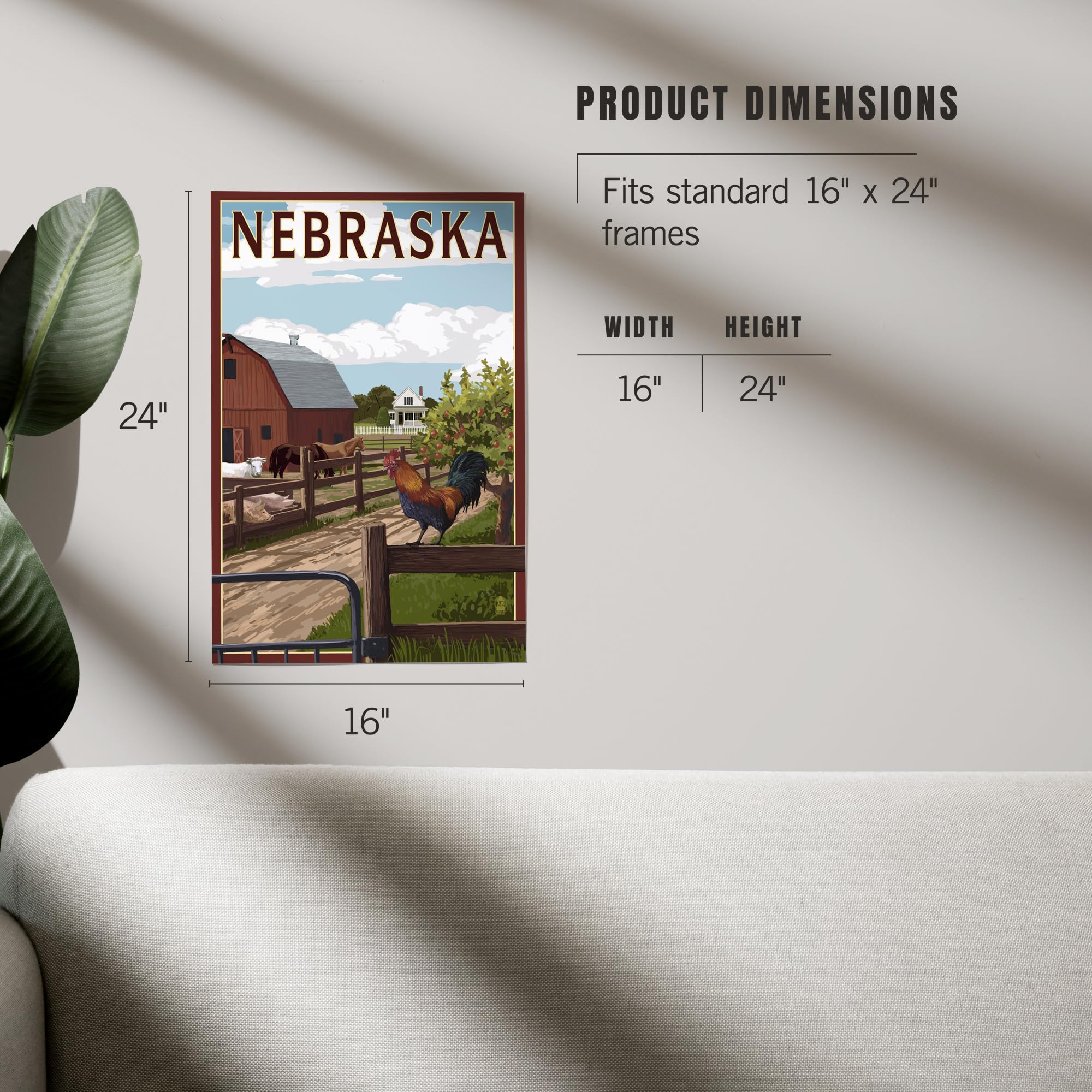 Lantern Press 16x24 Inch Giclee Art Print - Nebraska Barnyard Scene Wall Decor | Perfect for Farmhouse, Country Style & Rustic Home Decor