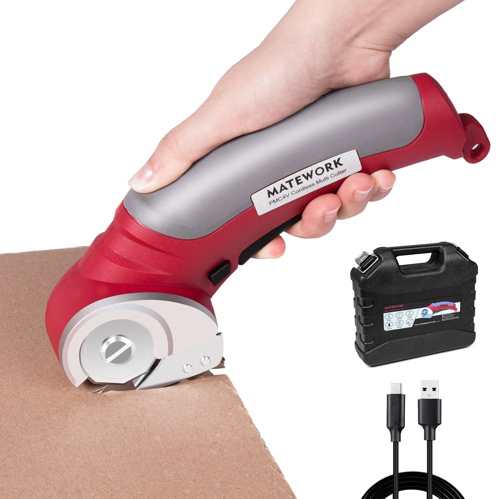 4V Cordless Electric Scissors - 2000mAh Rechargeable Multi-Cutter with Self-Sharpening Blade & Carrying Case - Power Rotary Scissors for Carpet, Leather, Cardboard - Perfect for DIY Crafts, Upholstery, and Home Renovation Projects