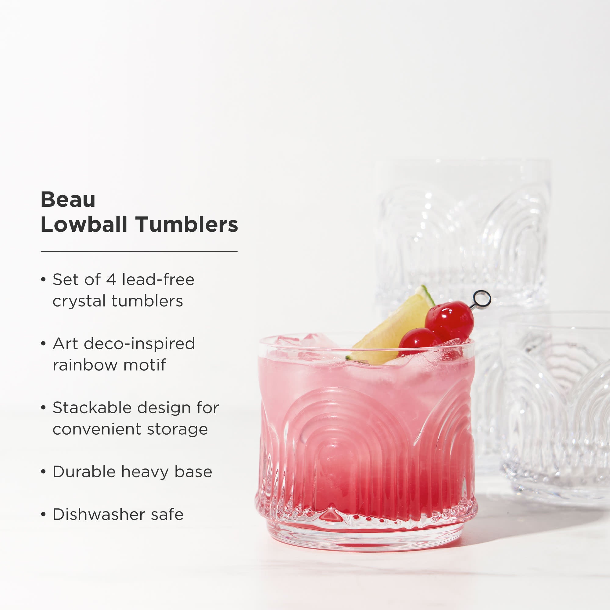 Deco Beau Crystal Lowball Tumblers Set of 4 - Elegant Whiskey Glasses for Bourbon, Scotch & Cocktails - Perfect for Home Bar, Parties & Gifts