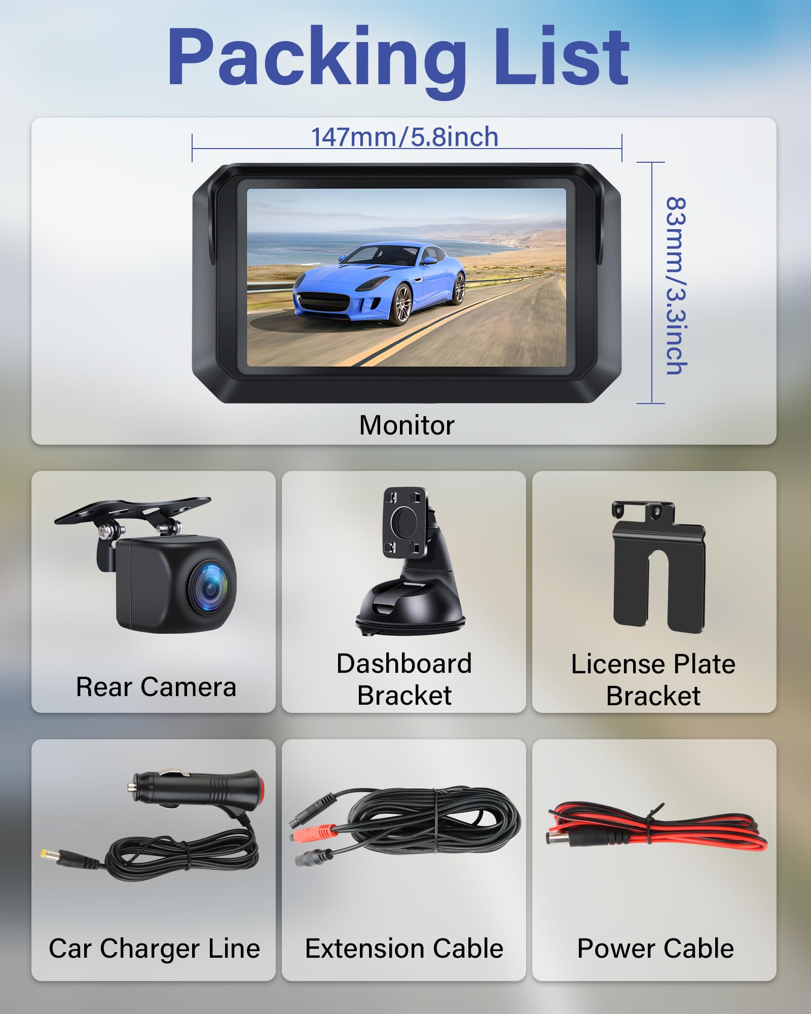 Vtopek 5 Inch AHD 1080P Waterproof IP68 Reversing Camera Kit with 6 Guide Lines - Rear View Backup Camera for Cars, Vans, Caravans - Perfect for Parking, Night Driving & Tight Spaces