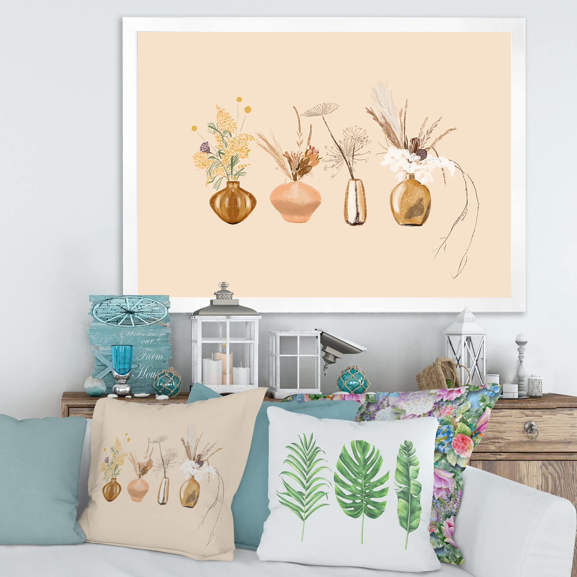 Bouquets of Wildflowers in Gold Vases - Traditional Framed Wall Art for Living Room, Bedroom & Office Decor
