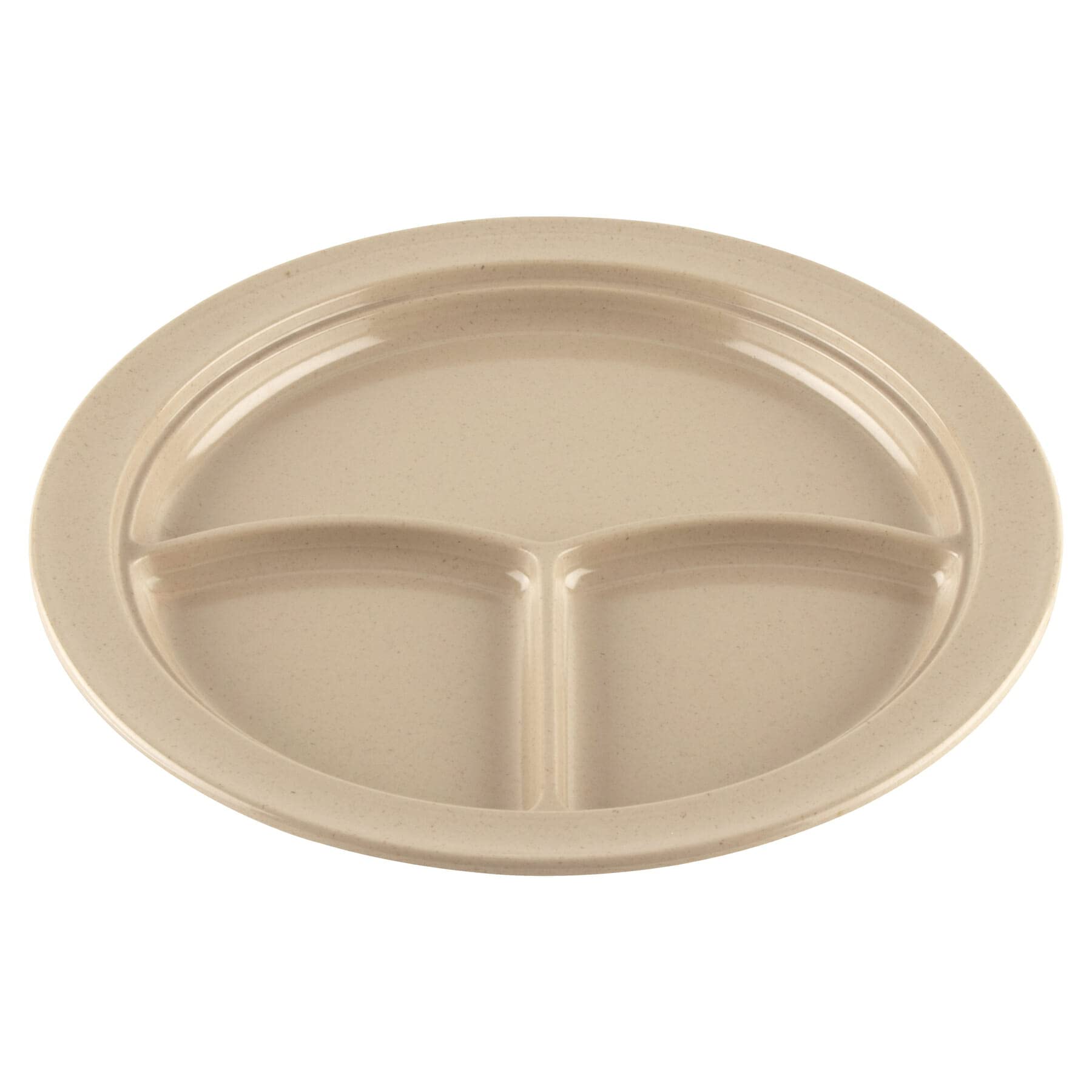 G.E.T. Heavy-Duty 3 Compartment Plastic Divided Plates - 10 Inch Deep Sided Dinner Plates, Sandstone Color (Set of 12) - Perfect for School Cafeterias, Picnics & Buffet Serving