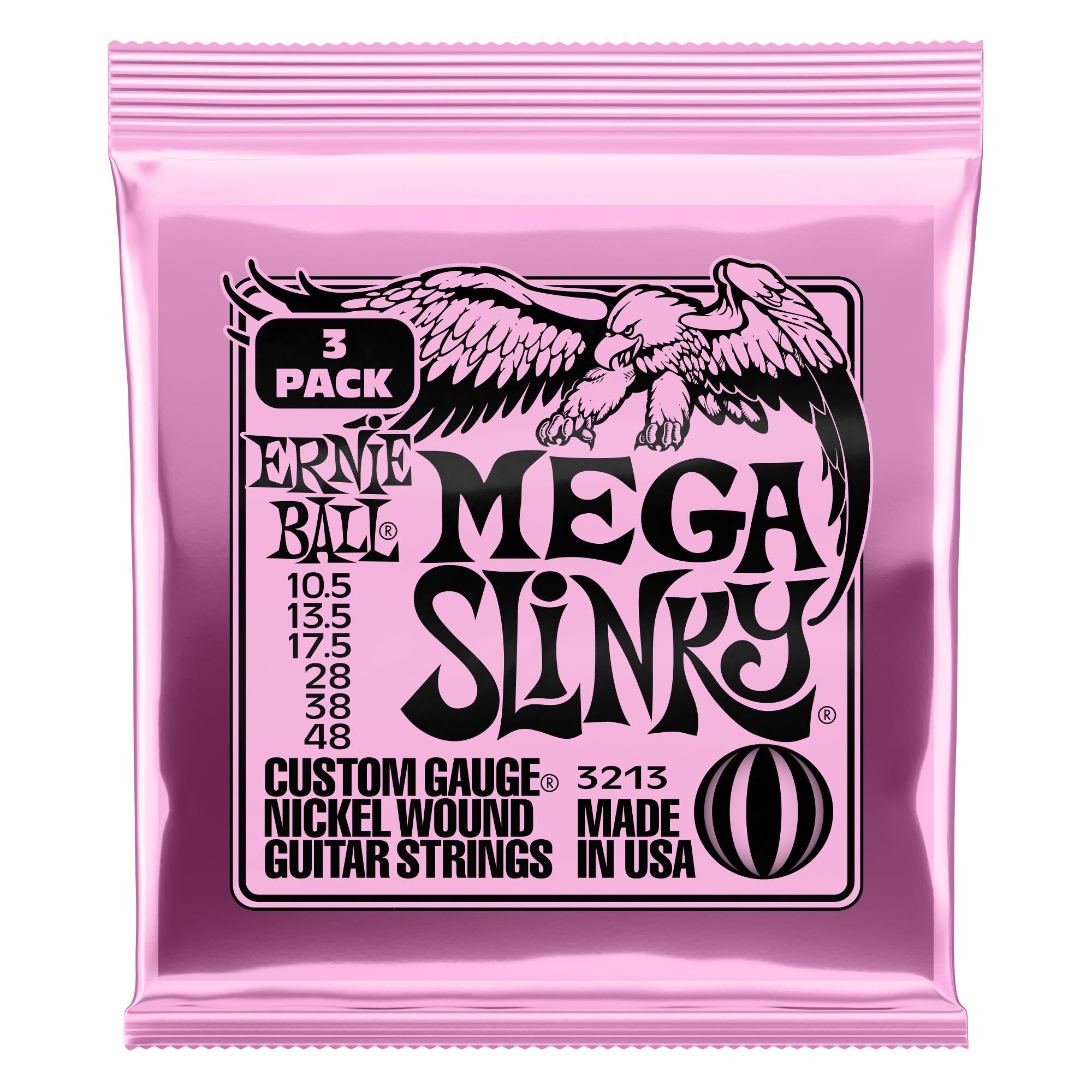 Ernie Ball Mega Slinky Nickel Wound Electric Guitar Strings 3-Pack (10.5-48 Gauge) - P03213 - Perfect for Rock, Metal & Heavy Gauge Players