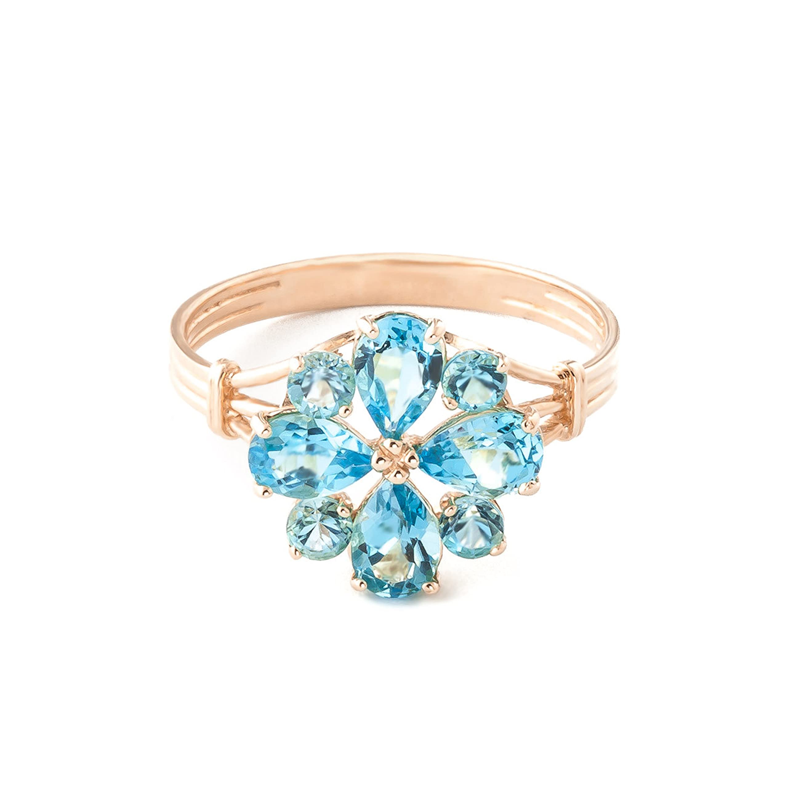 14K Solid Rose Gold Natural Blue Topaz Flower Ring - 2.43 Carat Galaxy Gold GG | Elegant Jewelry for Weddings, Anniversaries & Special Occasions
