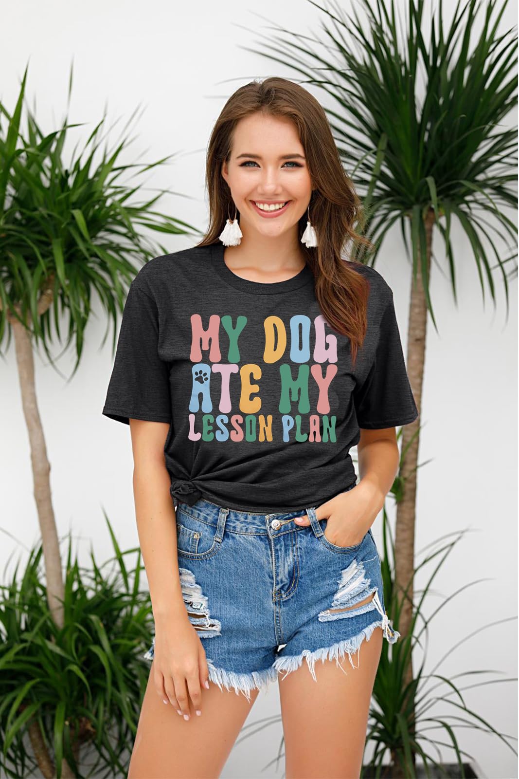 Funny Teacher Shirt for Women - Book Lover & Dog Paw Graphic Tee - First Day of School & Teacher Life Apparel - Perfect for Classroom, Gifts & Casual Wear