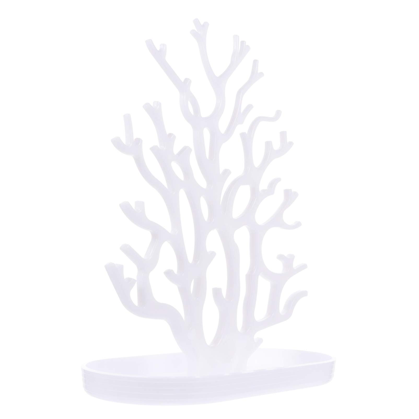 Cabilock 1 Piece White Coral Jewelry Hanger & Display Stand - Jewelry Tower Tree with Necklace & Earring Dish for Necklaces, Earrings, Rings - Perfect for Bedroom, Bathroom & Vanity Organization