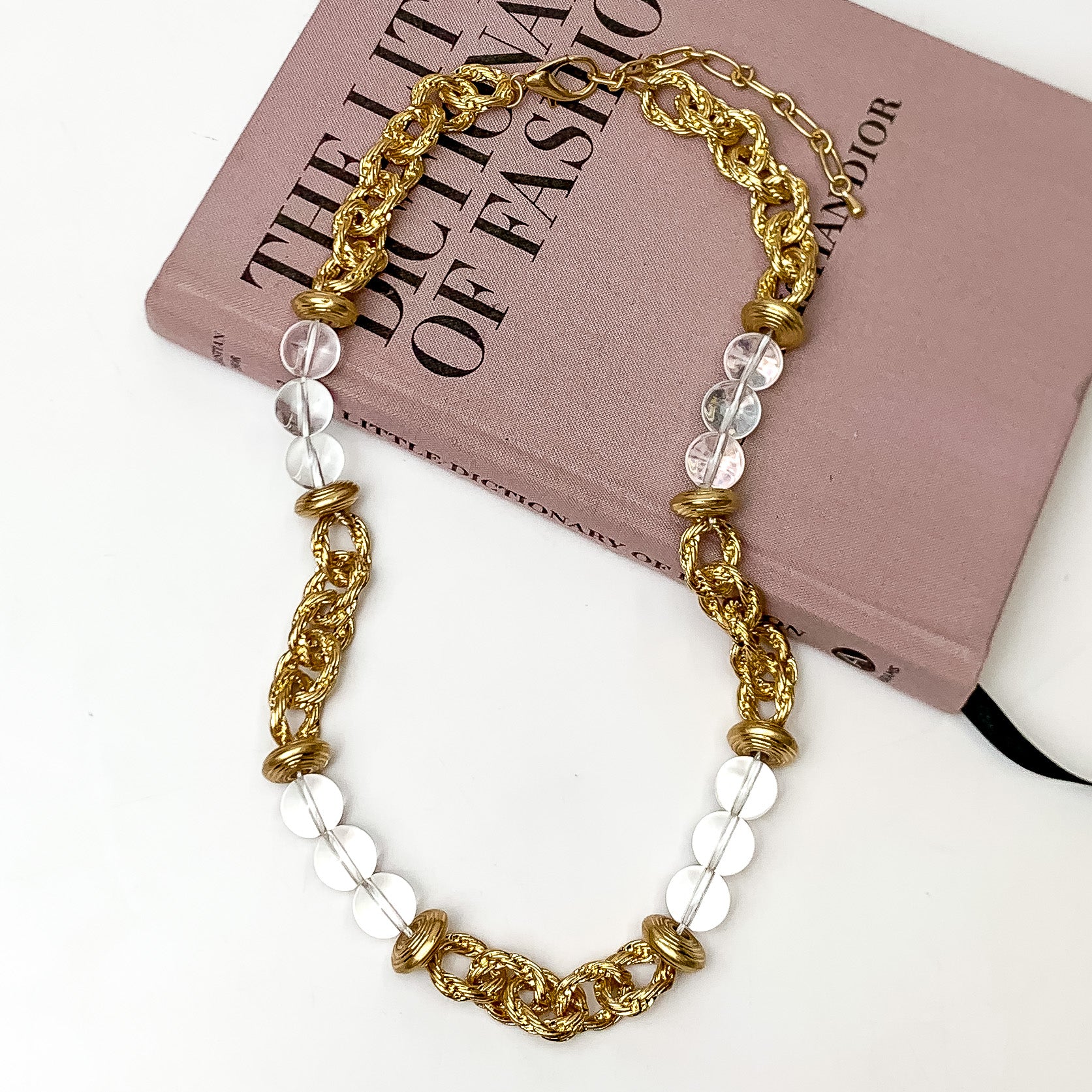 Elegant Clear Beaded & Gold Tone Chain Necklace - Perfect for Weddings, Parties & Everyday Wear