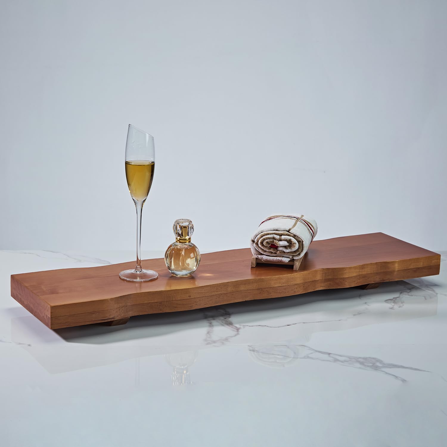 Premium Teak Wood Bath Caddy with Adjustable Track & Rustic Live Edges - Dark Wood Bathtub Tray for Bath Accessories | Perfect for Relaxing Baths, Spa Days & Luxury Bathroom Decor