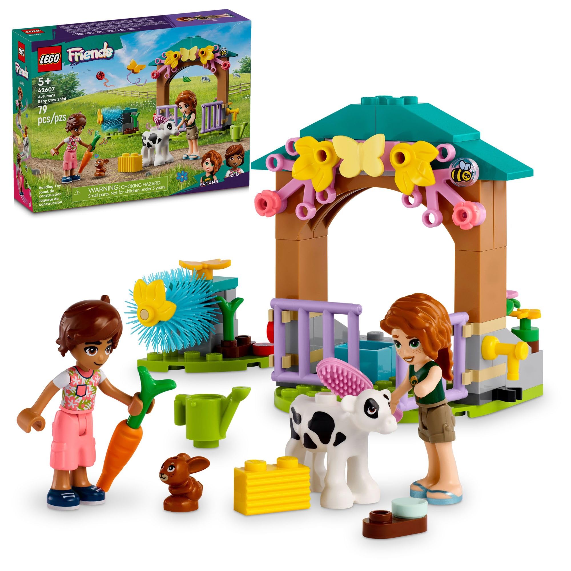 LEGO Friends Autumn’s Baby Cow Shed Farm Animal Toy Playset with 2 Mini-Dolls, Calf & Bunny Figures - Creative Building Toy Gift for Kids Ages 5+ (Set 42607) - Perfect for Farm-Themed Playtime & Imaginative Storytelling