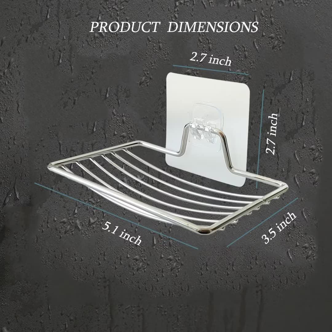 2 Pack No Drill Stainless Steel Soap Dish Holder - Wall Mounted Soap Tray for Shower, Bathroom & Kitchen - Rustproof & Durable (Silver) - Perfect for Small Spaces & Modern Home Decor