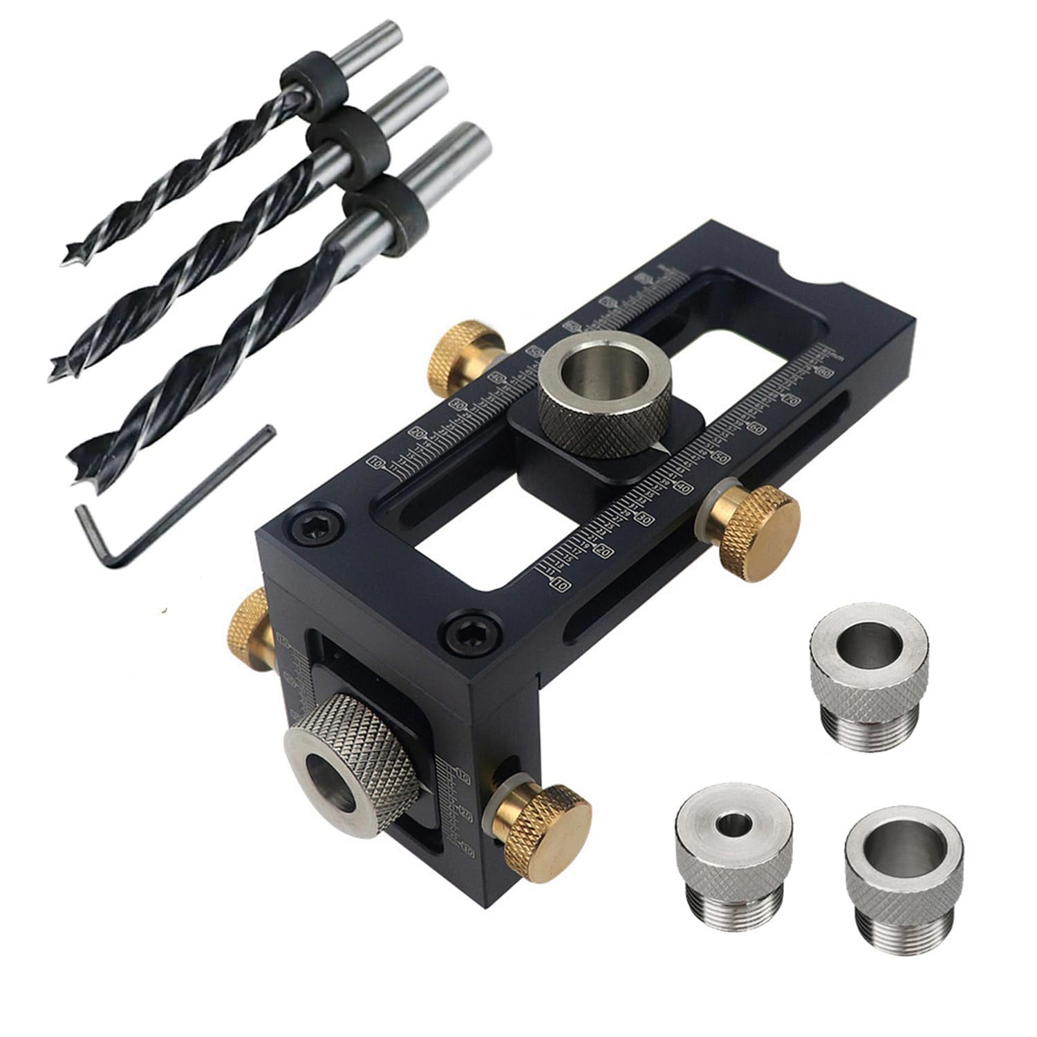2-in-1 Adjustable Woodworking Dowel Drill Guide Kit with 5-Hole Pin Fixture (6/8/10/12/15mm) - Kipokalor Screw Jig for Precise Wood Joinery - Perfect for Cabinet Making, Furniture Assembly & DIY Woodworking Projects