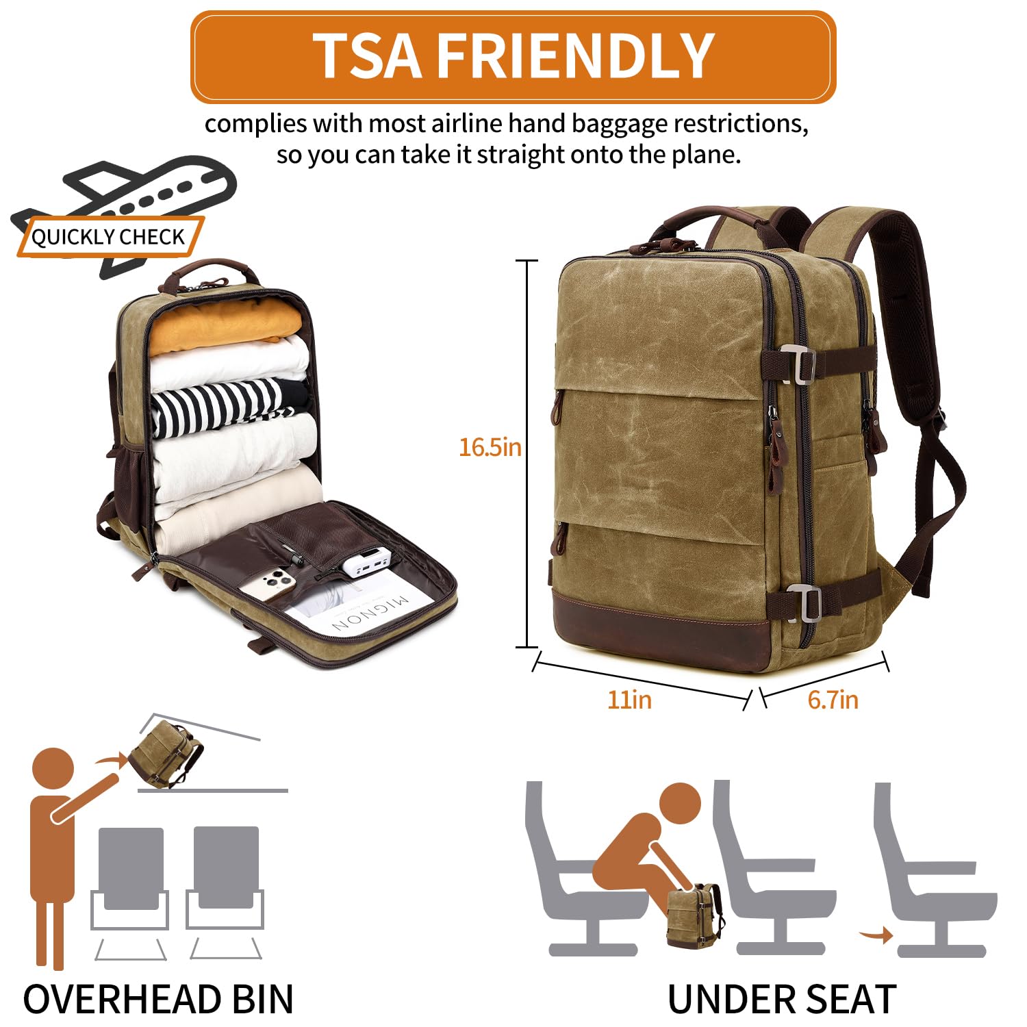 Men's Travel Backpack - 17 Inch Flight Approved Carry On Laptop Backpack for Business, Hiking & Weekender Trips | Durable Casual Daypack (Brown) - Perfect for Air Travel, Commuting & Outdoor Adventures