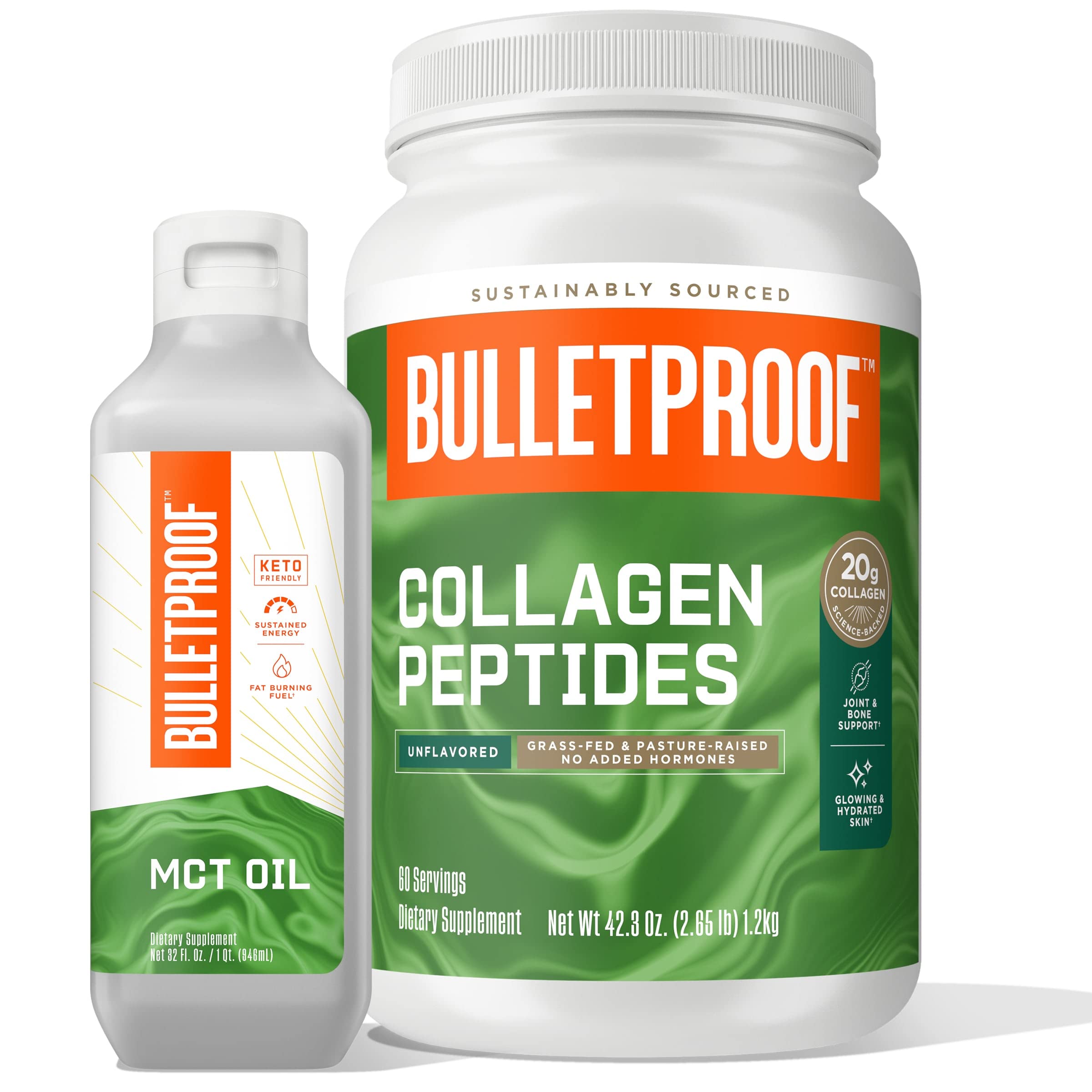 Bulletproof XCT MCT Oil with C10 & C8 | 32oz Unflavored Collagen Protein Powder | 18g Protein | 42.3oz | Perfect for Keto Diet, Coffee Boost & Post-Workout Recovery