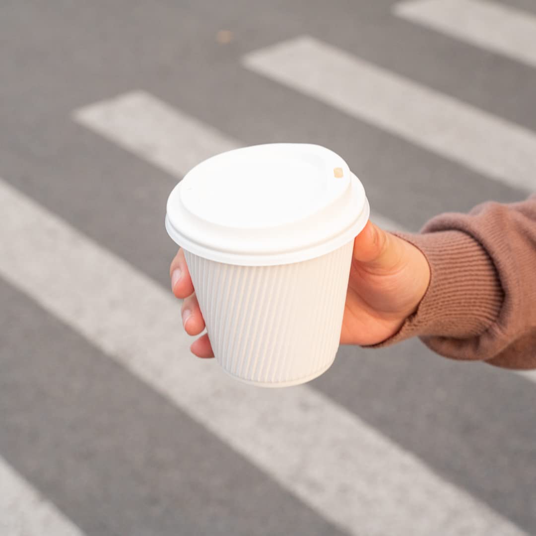 Restaurantware 8oz Insulated Coffee Cups with Lids - 400 Pack White Disposable Hot Cups | Leakproof, Non-Slip Ripple Wall Design | Perfect for Coffee, Tea, Hot Chocolate & Lattes | Ideal for Cafes, Offices & Home Use