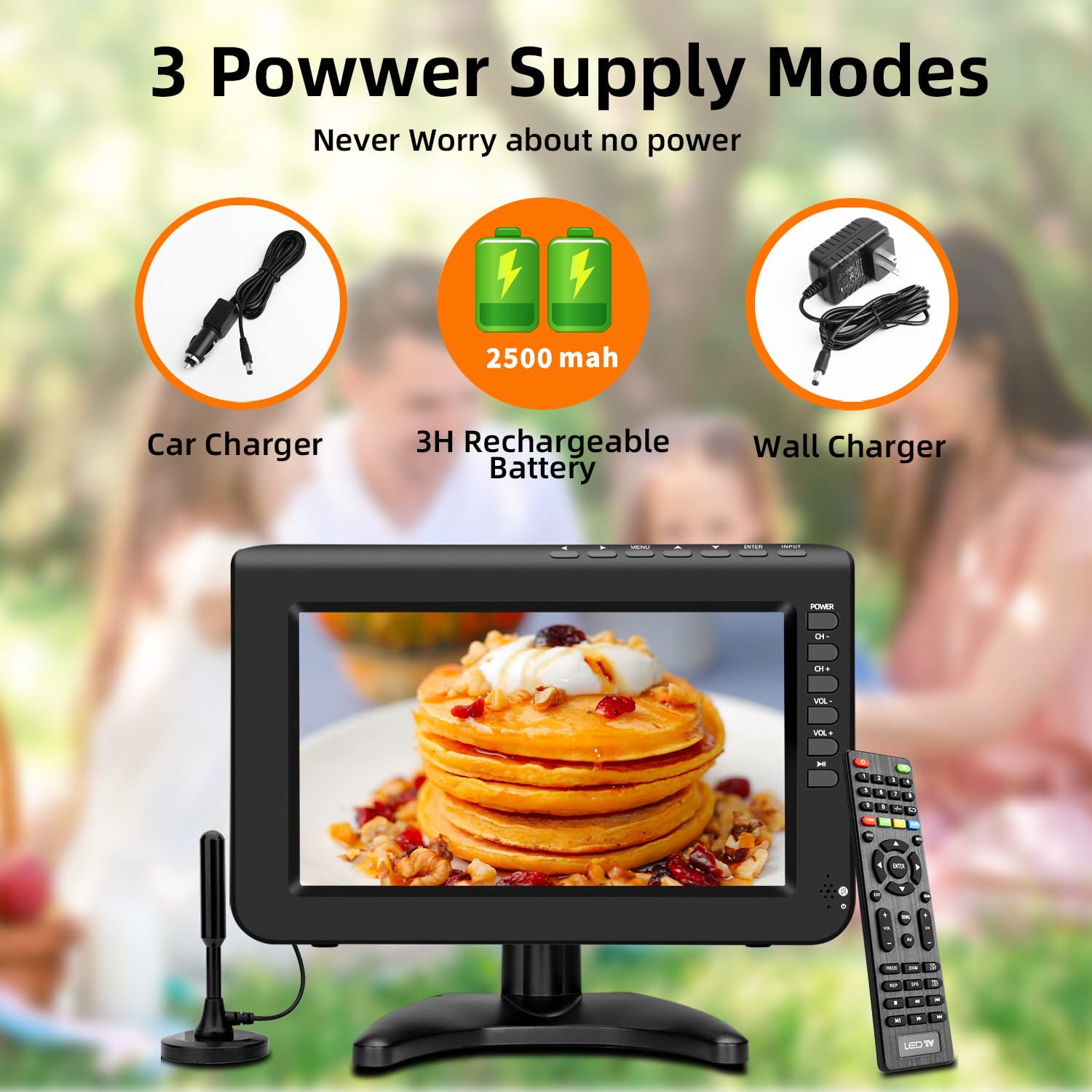 10.1inch Portable TV with 720P HD Screen - Digital ATSC Tuner, HDMI & USB Ports, 12V/AC Power - Perfect for Caravan, Kitchen, Camping & Travel | Battery-Powered Mini TV with Antenna